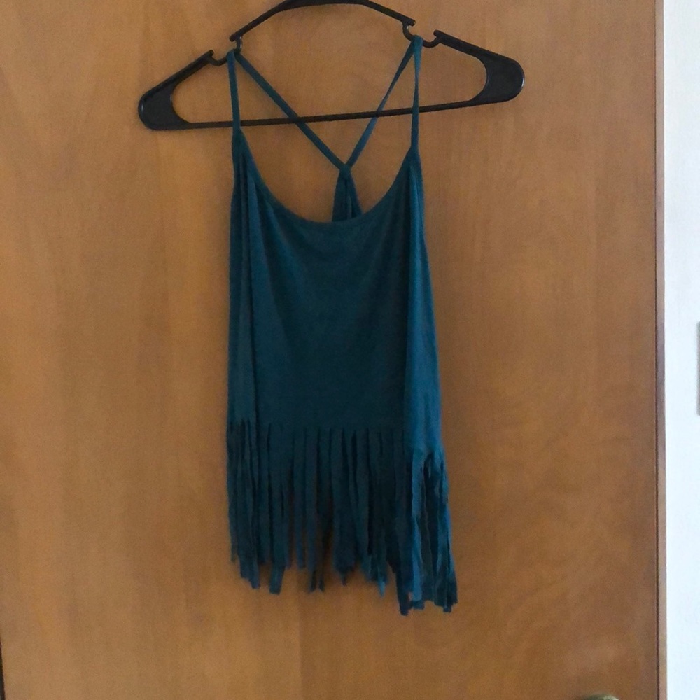 Teal Fringe Racerback tank